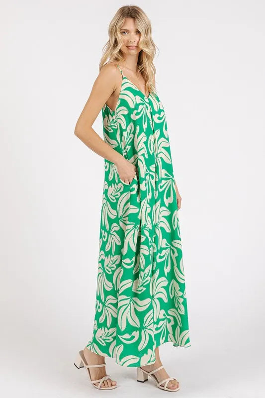 Mittoshop Printed V-Neck Maxi Cami Dress with Pockets - Brittney MADE