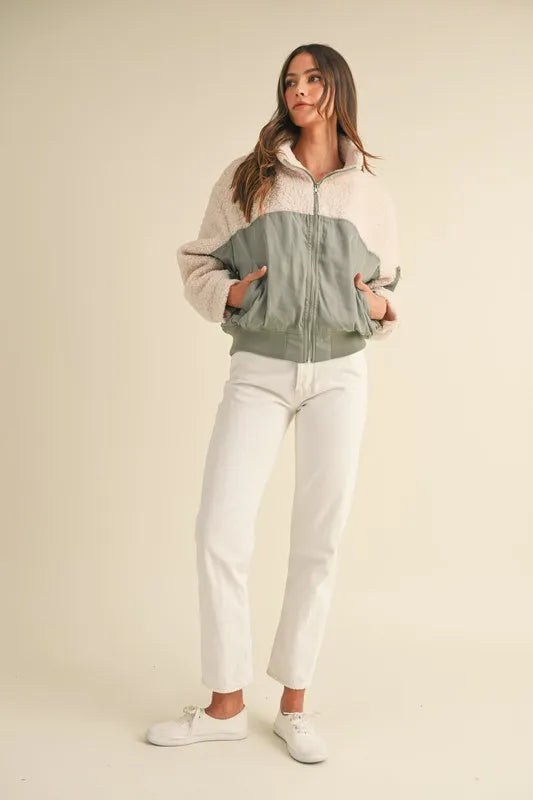MABLE Shearling Contrast Bomber Jacket - Brittney MADE
