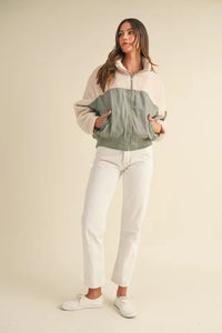 MABLE Shearling Contrast Bomber Jacket - Brittney MADE