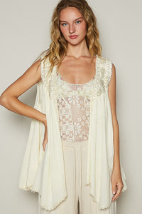 POL Pearl Detail Open Front Sleeveless Cardigan - Brittney MADE