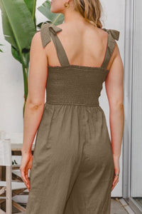 ODDI Full Size Bodice Smocked Sleeveless Jumpsuit - Brittney MADE