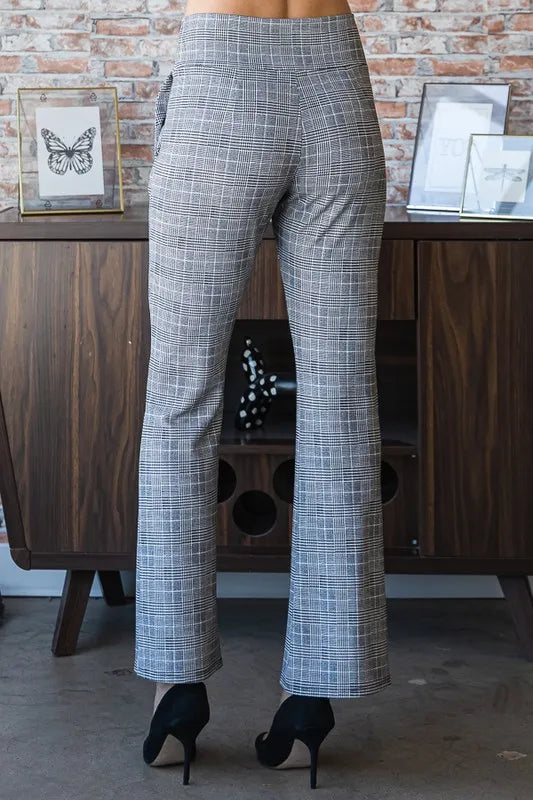 Heimish Full Size Plaid Flare Pants with Wide Waist Band Plus Size - Brittney MADE