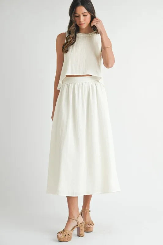 MABLE Wrinkled Round Neck Swing Top and Skirt Set - Brittney MADE