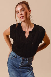 SO ME Notched Neck Cable Knit Sweater Vest - Brittney MADE