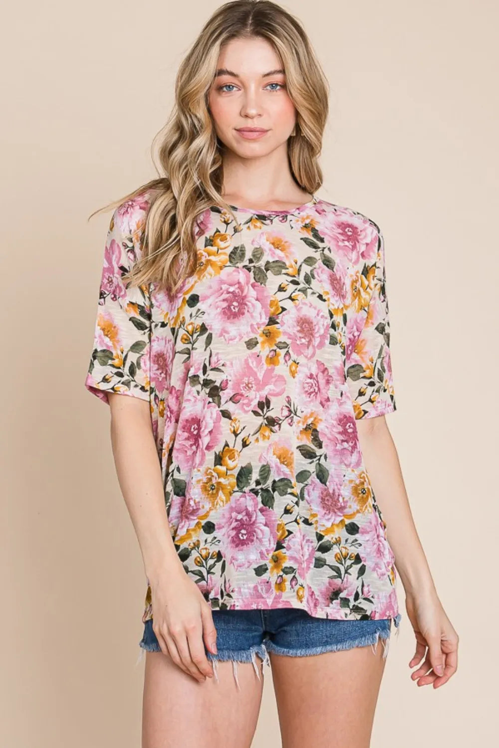 BOMBOM Floral Round Neck T-Shirt - Brittney MADE