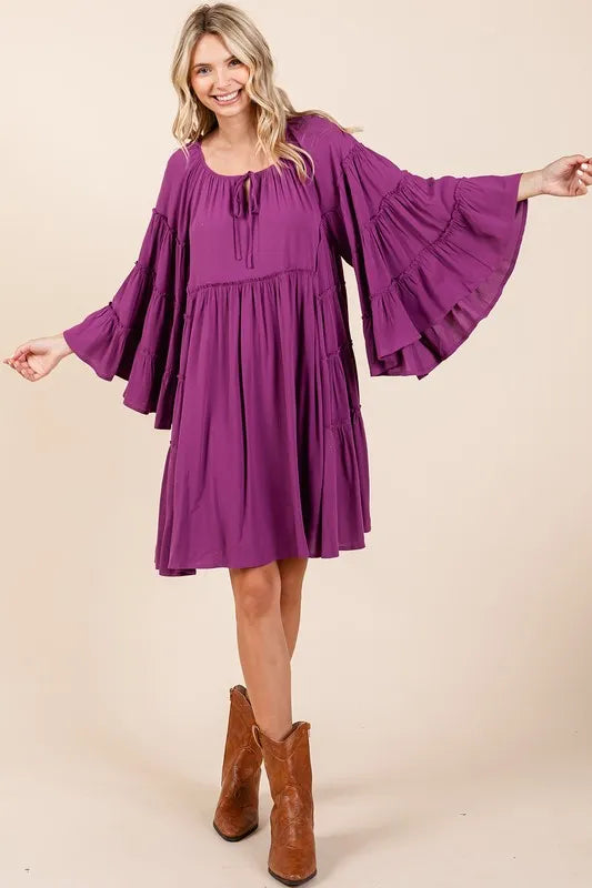 Mittoshop Frill Tie Neck Bell Sleeve Dress - Brittney MADE
