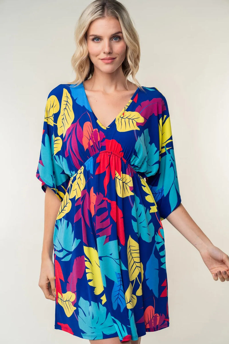 White Birch Full Size Printed V-Neck Mini Dress - Brittney MADE