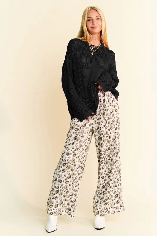 Davi & Dani Star Front Crochet Drop Shoulder Knit Top - Brittney MADE