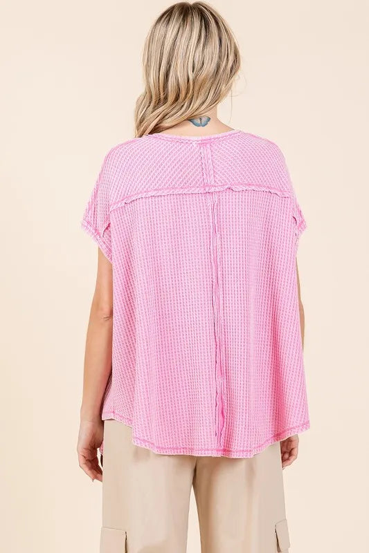 Mittoshop Mineral Wash Waffle Knit Pointed Hem Oversized Top - Brittney MADE