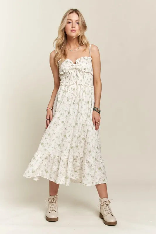ADORA Smocked Floral Sweetheart Neck Cami Dress - Brittney MADE
