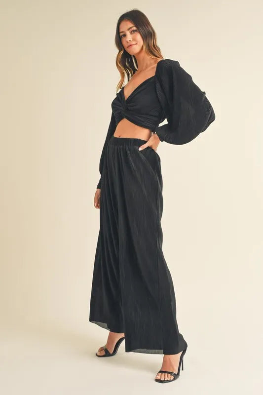 MABLE Front Twisted Long Sleeve Top and Pants Set - Brittney MADE
