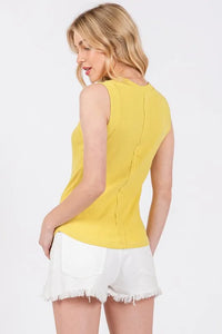 Ces Femme Stitch Detail Half Button Ribbed Tank - Brittney MADE