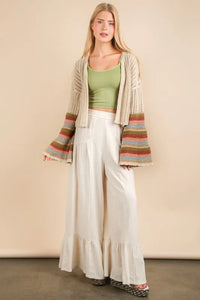 VERY J Color Block Bell Sleeve Openwork Cardigan - Brittney MADE
