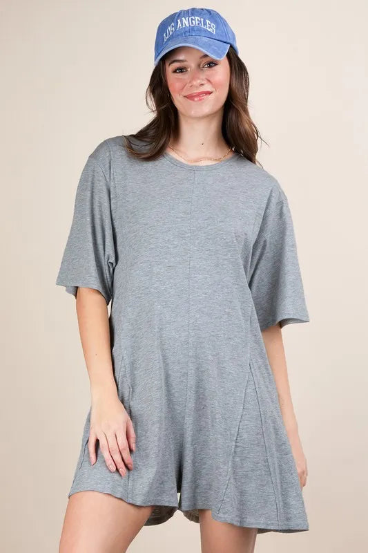 VERY J Mineral Washed Oversized Knit Comfy Romper - Brittney MADE