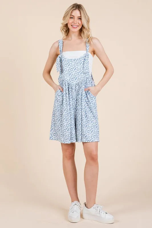 BOMBOM Floral Print Overalls with Pockets - Brittney MADE