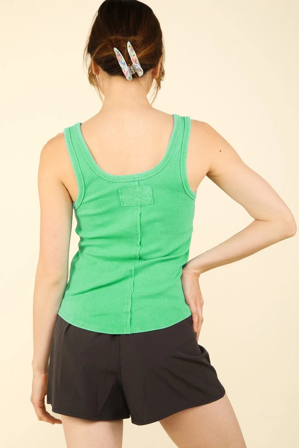 VERY J Washed Ribbed Tank with Placket Detail - Brittney MADE