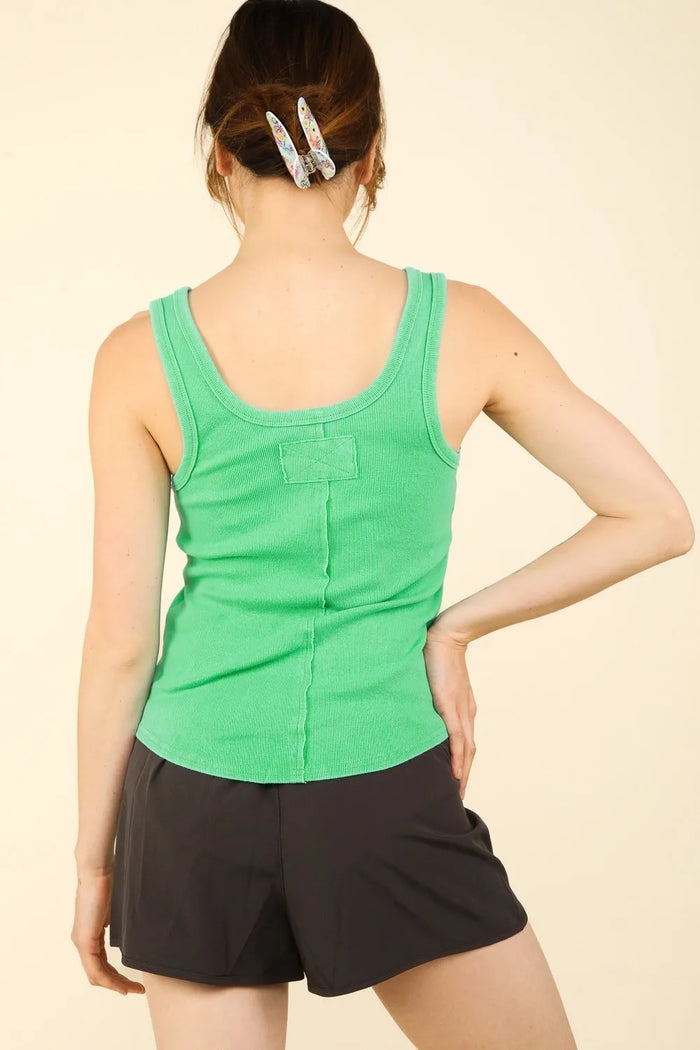 VERY J Washed Ribbed Tank with Placket Detail - Brittney MADE