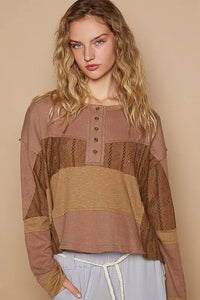 POL Half Button Color Block Drop Shoulder Knit Top - Brittney MADE