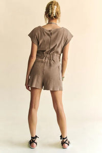 Davi & Dani Acid-Washed Waffle Knit Cuffed Sleeves Romper - Brittney MADE