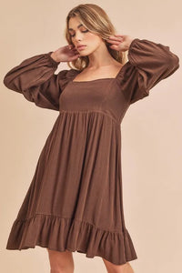Aemi + Co Ruffled Hem Square Neck Balloon Sleeve Mini Dress - Brittney MADE