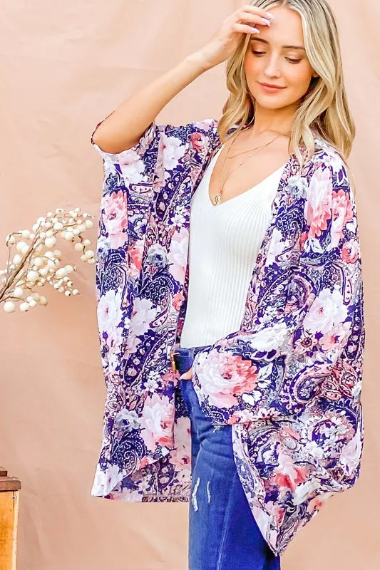 And The Why Floral Print Dolman Sleeve Kimono Cardigan - Brittney MADE