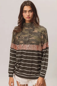 BiBi Camouflage French Terry Knit Top - Brittney MADE