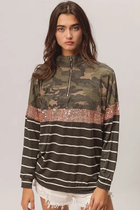BiBi Camouflage French Terry Knit Top - Brittney MADE