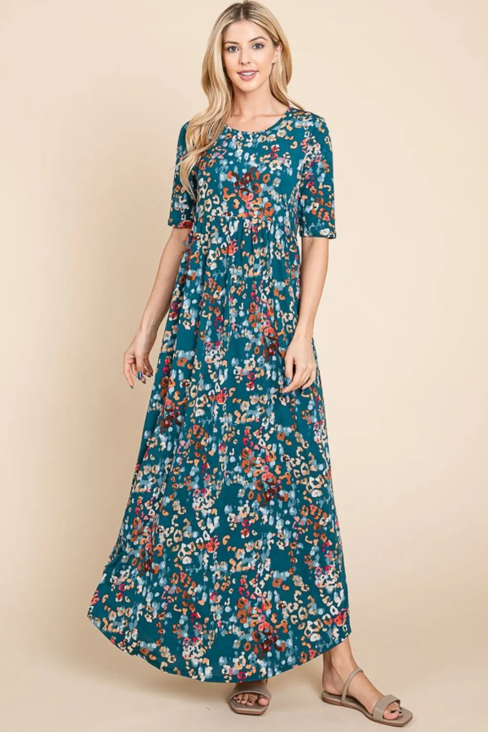 BOMBOM Printed Shirred Maxi Dress - Brittney MADE