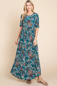 BOMBOM Printed Shirred Maxi Dress - Brittney MADE
