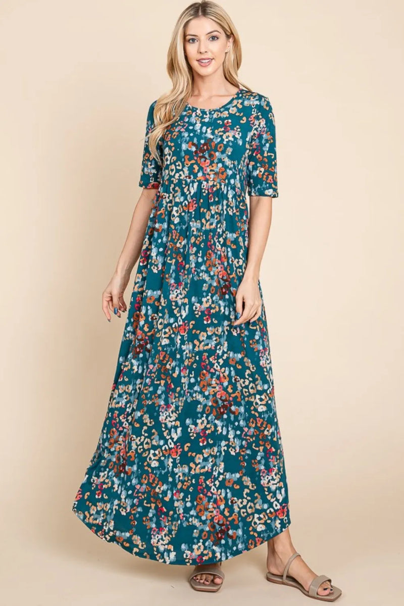 BOMBOM Printed Shirred Maxi Dress - Brittney MADE