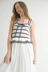 MABLE Crochet Stripe Knit Eyelet Mix Midi Dress - Brittney MADE