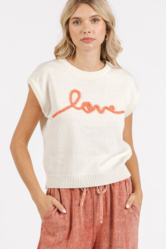 Mittoshop Contrast Letter Round Neck Cap Sleeve Knit Top - Brittney MADE