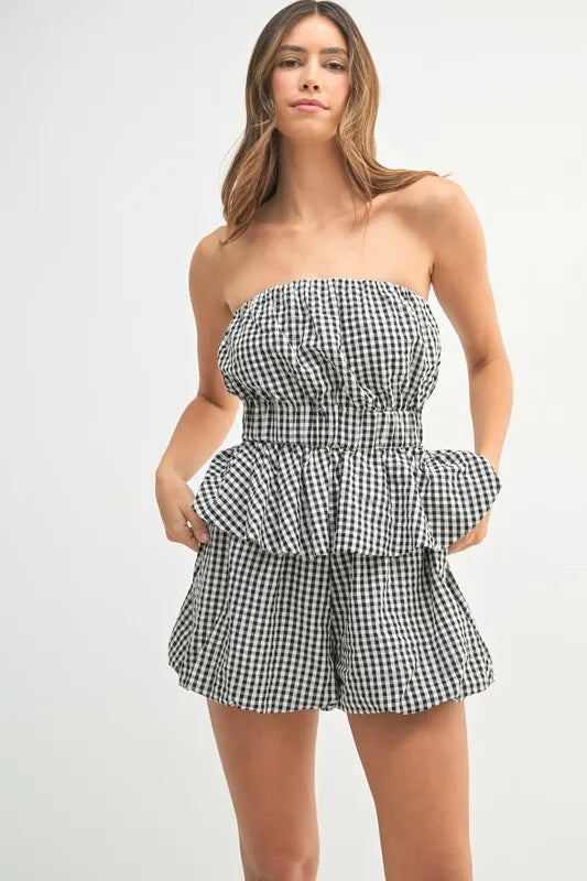 MABLE Gingham Tube Top and Shorts Set - Brittney MADE