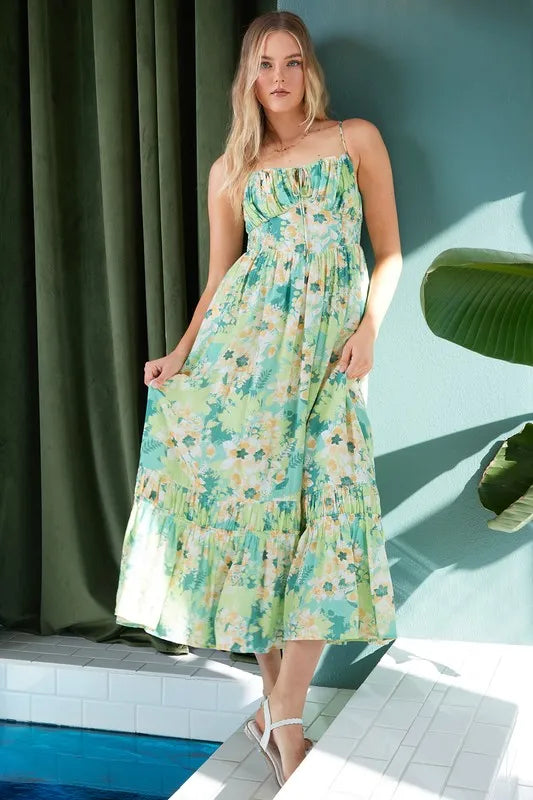 Mittoshop Floral Smocked Back Ruffled Hem Maxi Cami Dress - Brittney MADE