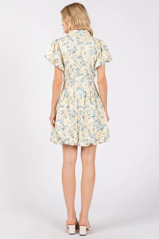 GeeGee Floral Eyelet Zipper Front Puff Sleeve Mini Dress - Brittney MADE