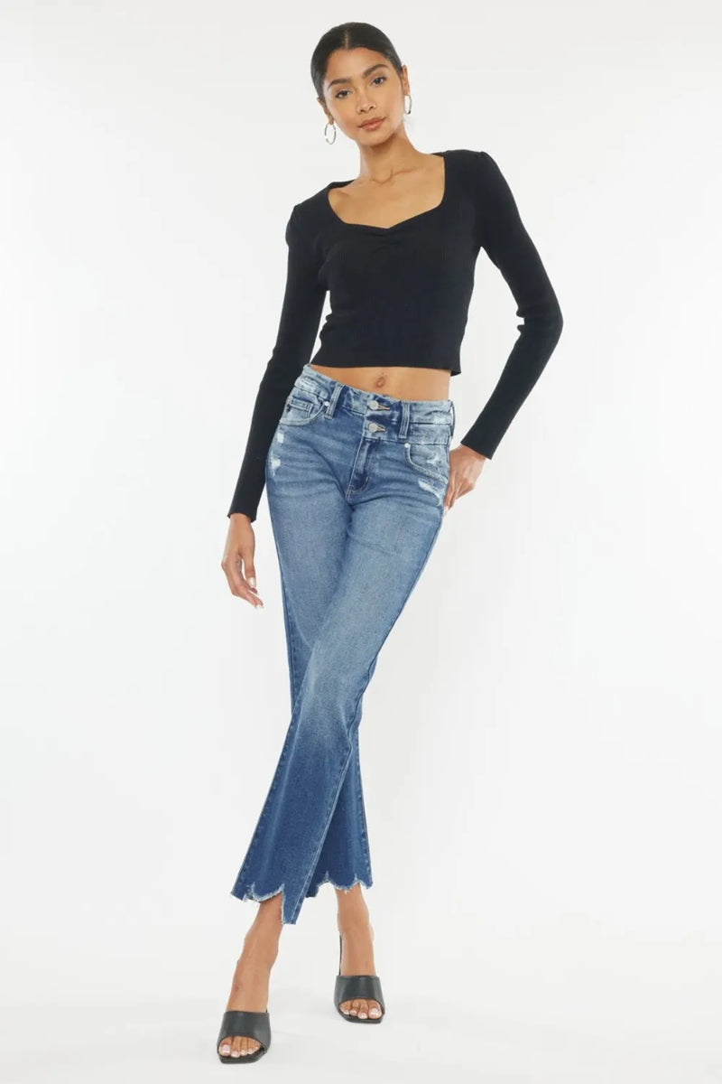 Kancan High Rise Wide Waistband Slim Straight Jeans - Brittney MADE