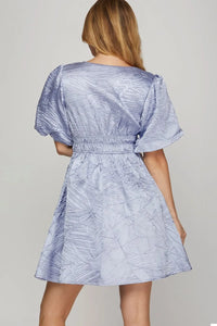 She + Sky Crinkle Woven V-Neck Balloon Sleeve Mini Dress - Brittney MADE