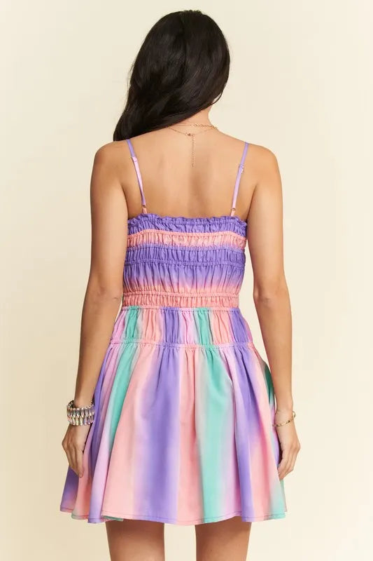 Davi & Dani Multi Color Ombre Printed Bodice Button Up Dress - Brittney MADE