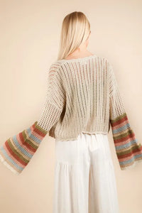 VERY J Color Block Bell Sleeve Openwork Cardigan - Brittney MADE