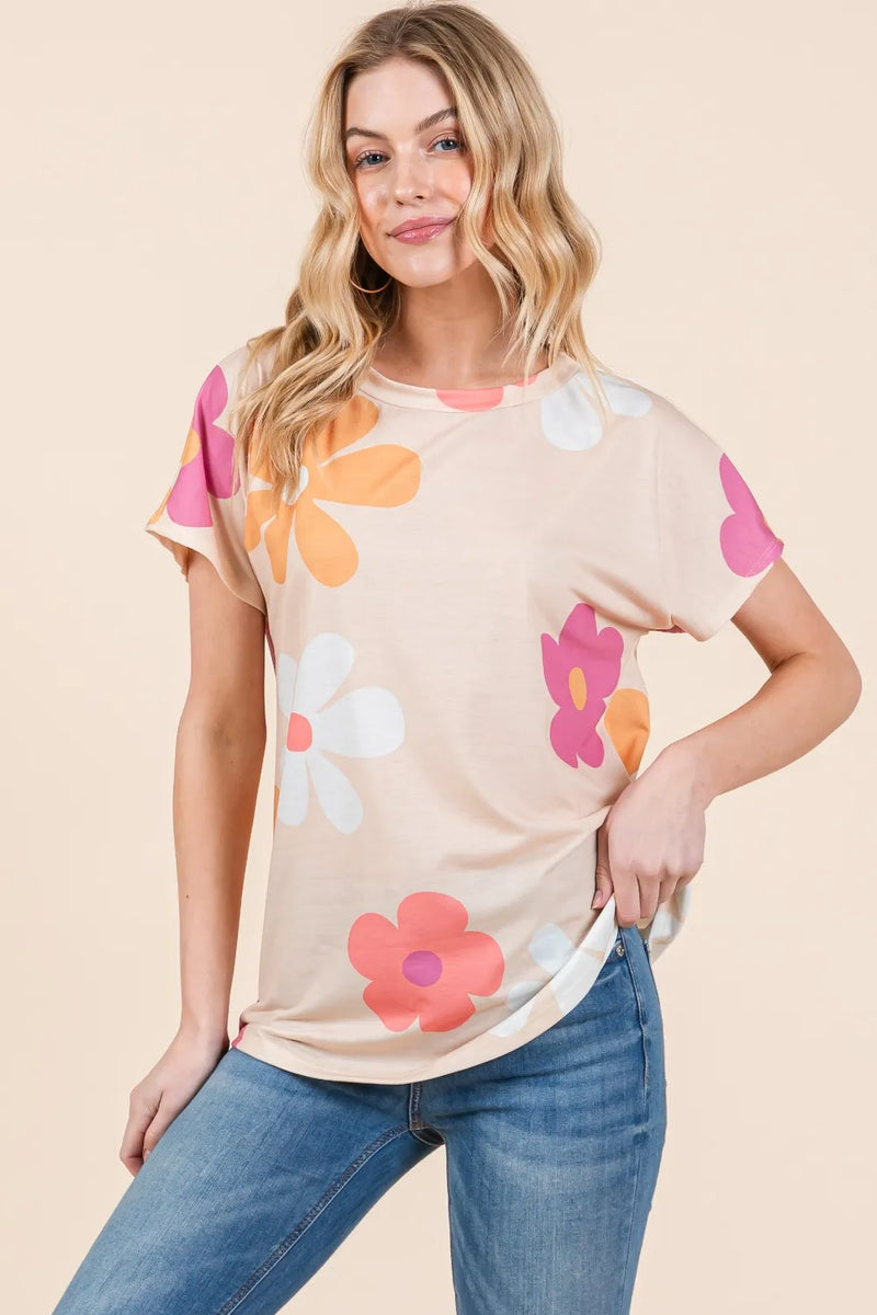 BOMBOM Floral Short Sleeve T-Shirt - Brittney MADE