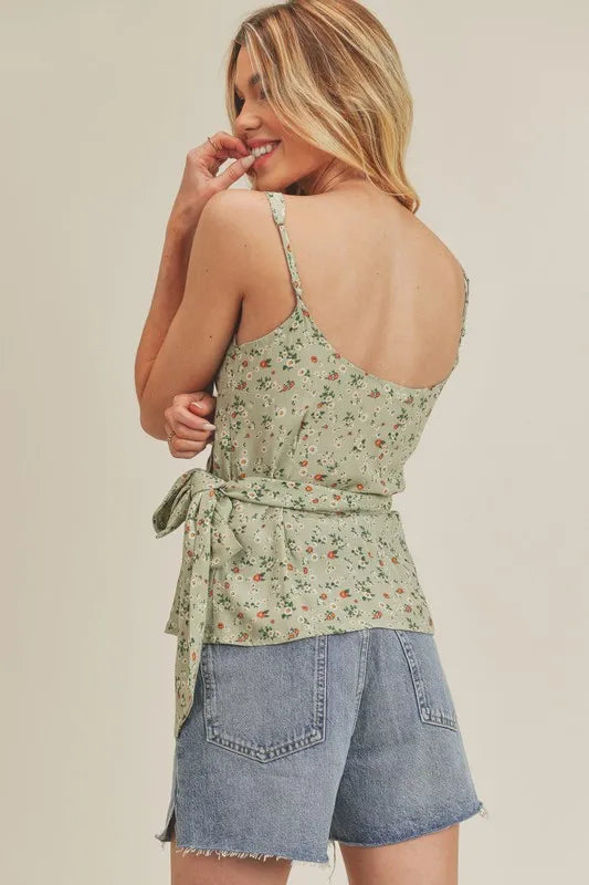 Aemi + Co Ditsy Floral Surplice Adjustable Straps Cami - Brittney MADE