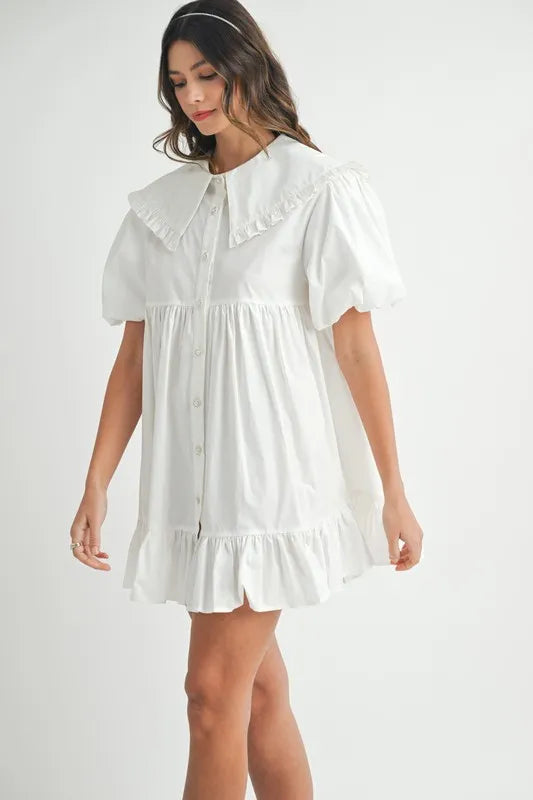 MABLE Ruffled Hem Peter Pan Collar Button Down Mini Dress - Brittney MADE