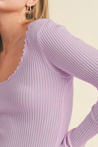 Aemi + Co Lettuce Hem Scoop Neck Long Sleeve Knit Top - Brittney MADE