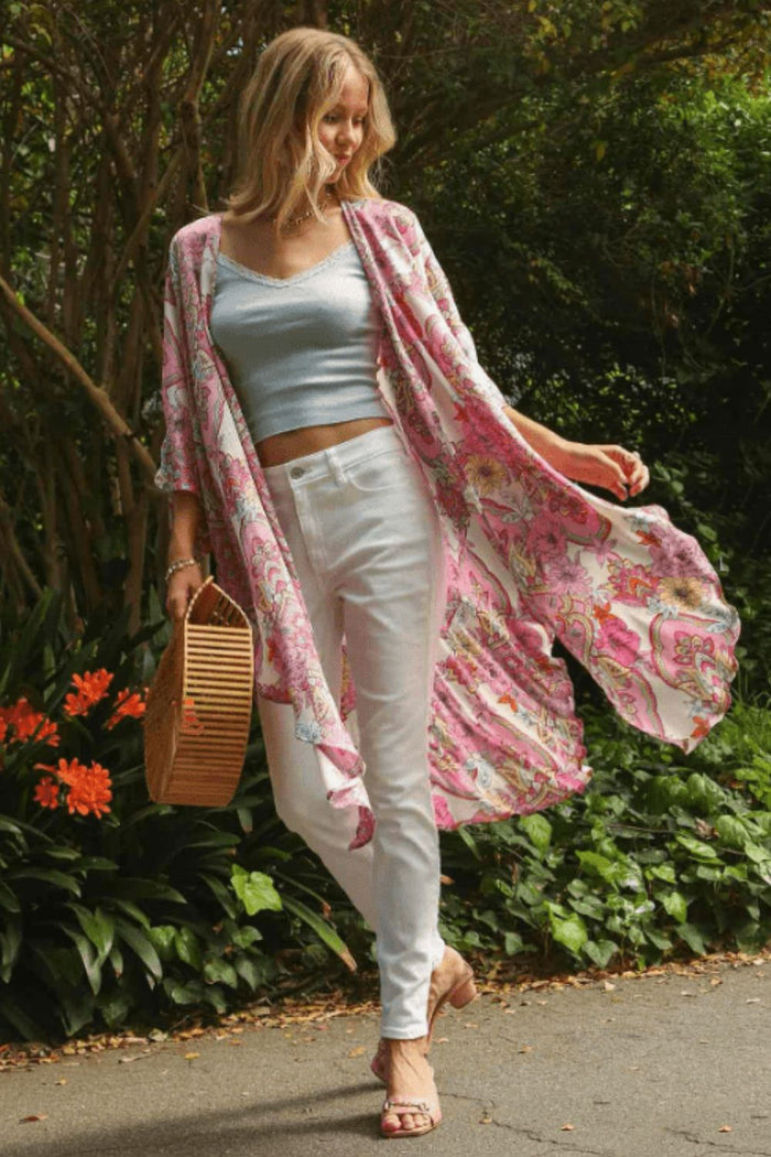 Umgee Full Size Mixed Print Open Front Kimono with Ruffle Sleeves Plus Size - Brittney MADE