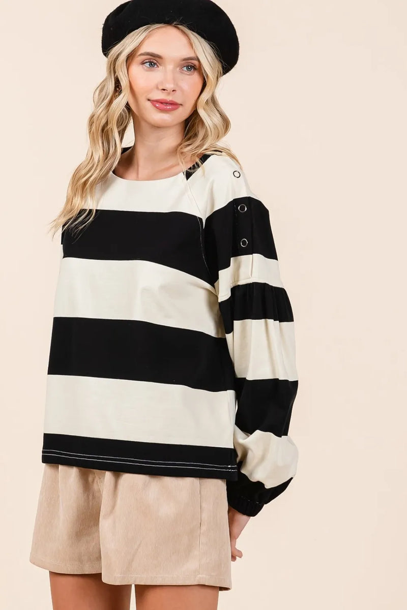 Mittoshop Striped Snap Shoulder Long Sleeve T-Shirt - Brittney MADE