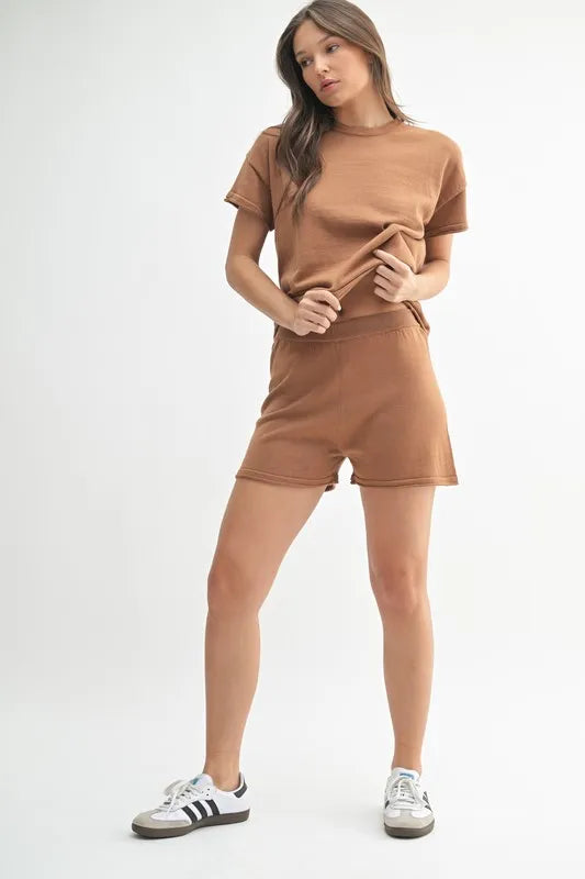 MONO B Easy Breezy Top and Shorts Sweater Set - Brittney MADE