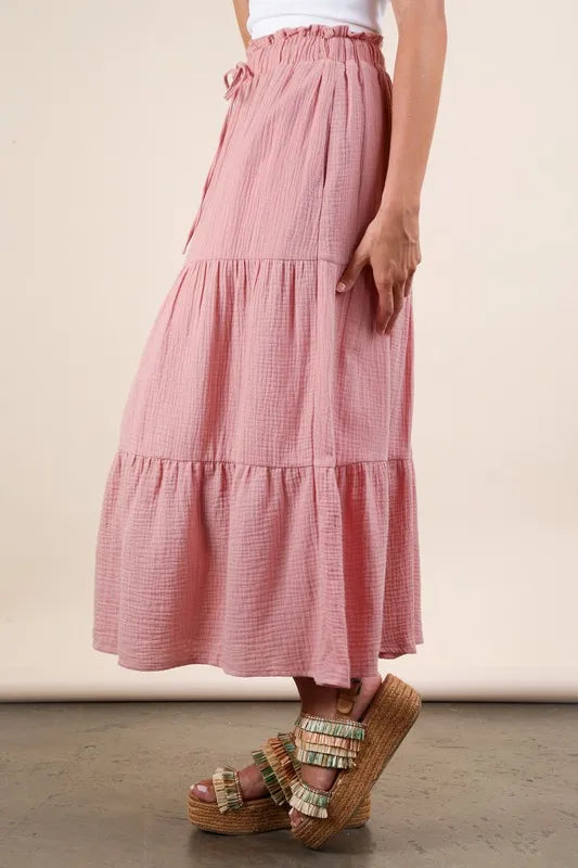 VERY J Elastic Waist Tiered Maxi Skirt - Brittney MADE