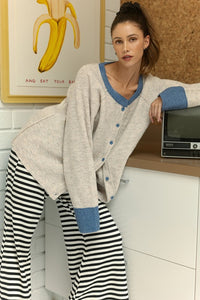 Annie Wear Contrast Trim Button Down Raglan Sleeve Cardigan - Brittney MADE