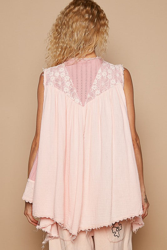 POL Embroidered Pearls Open Front Sleeveless Cardigan - Brittney MADE