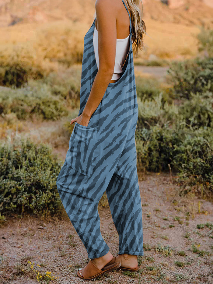 Double Take Full Size Printed V-Neck Sleeveless Jumpsuit - Brittney MADE